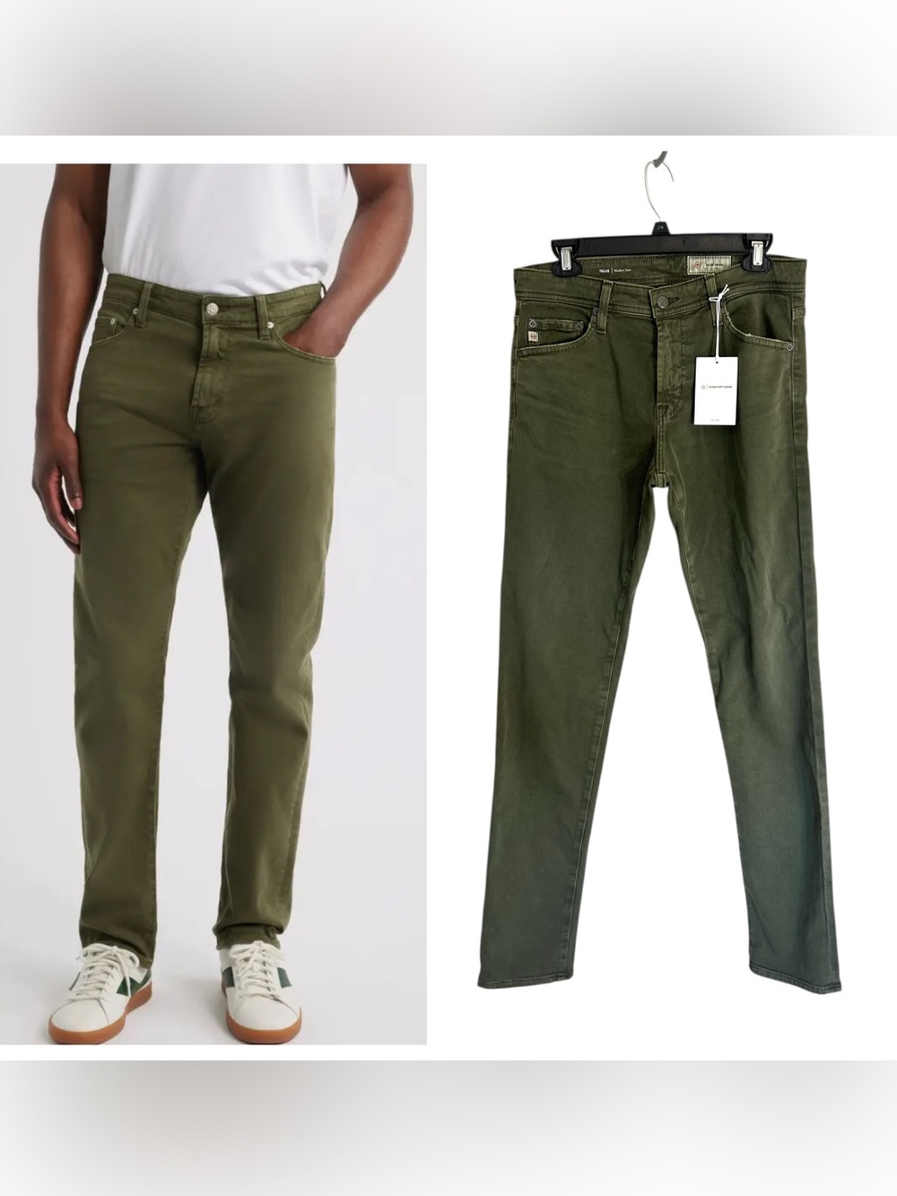 NWT AG Adriano Goldschmied men’s Tellis Modern slim jean moss olive green 30x33